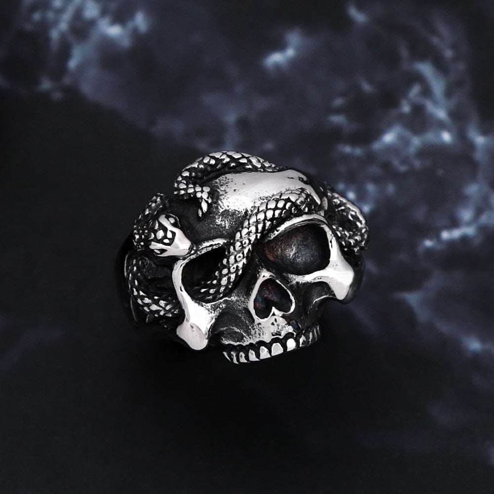 Esteban Skull and Snake Ring | Morbid Rags