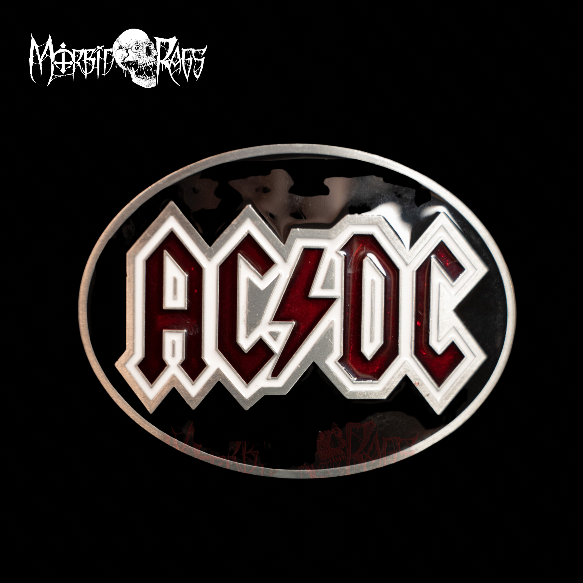 AC DC Oval Belt Buckle Front
