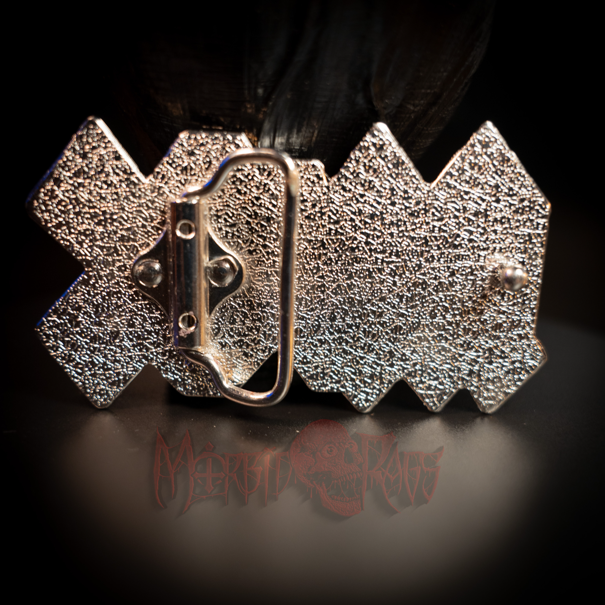 AC DC Oval Red Buckle Back