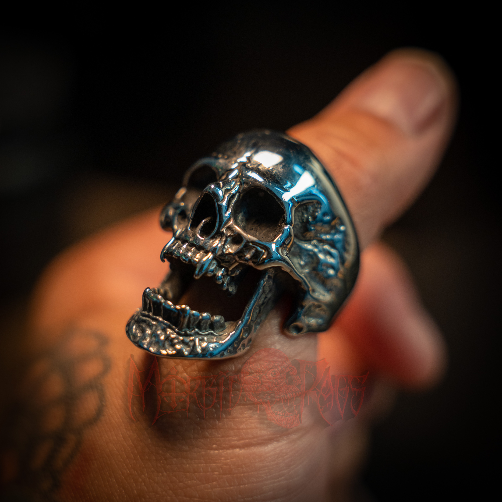 Cadmus Vampire Skull Ring On Thumb | Morbid Rags