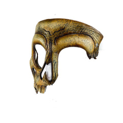 Decorative ram skull with large horns on a white background