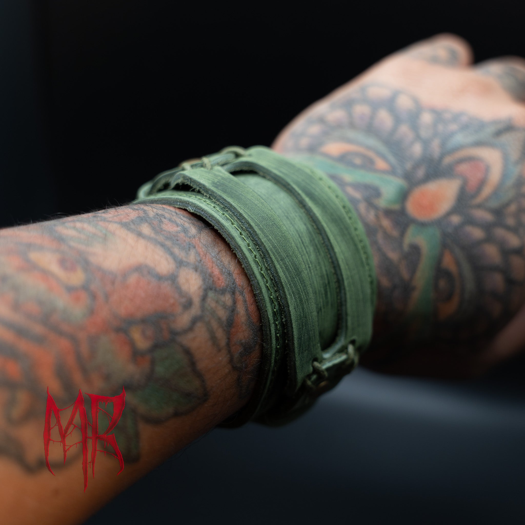 Eldric Leather Bracelet Distressed Green Front