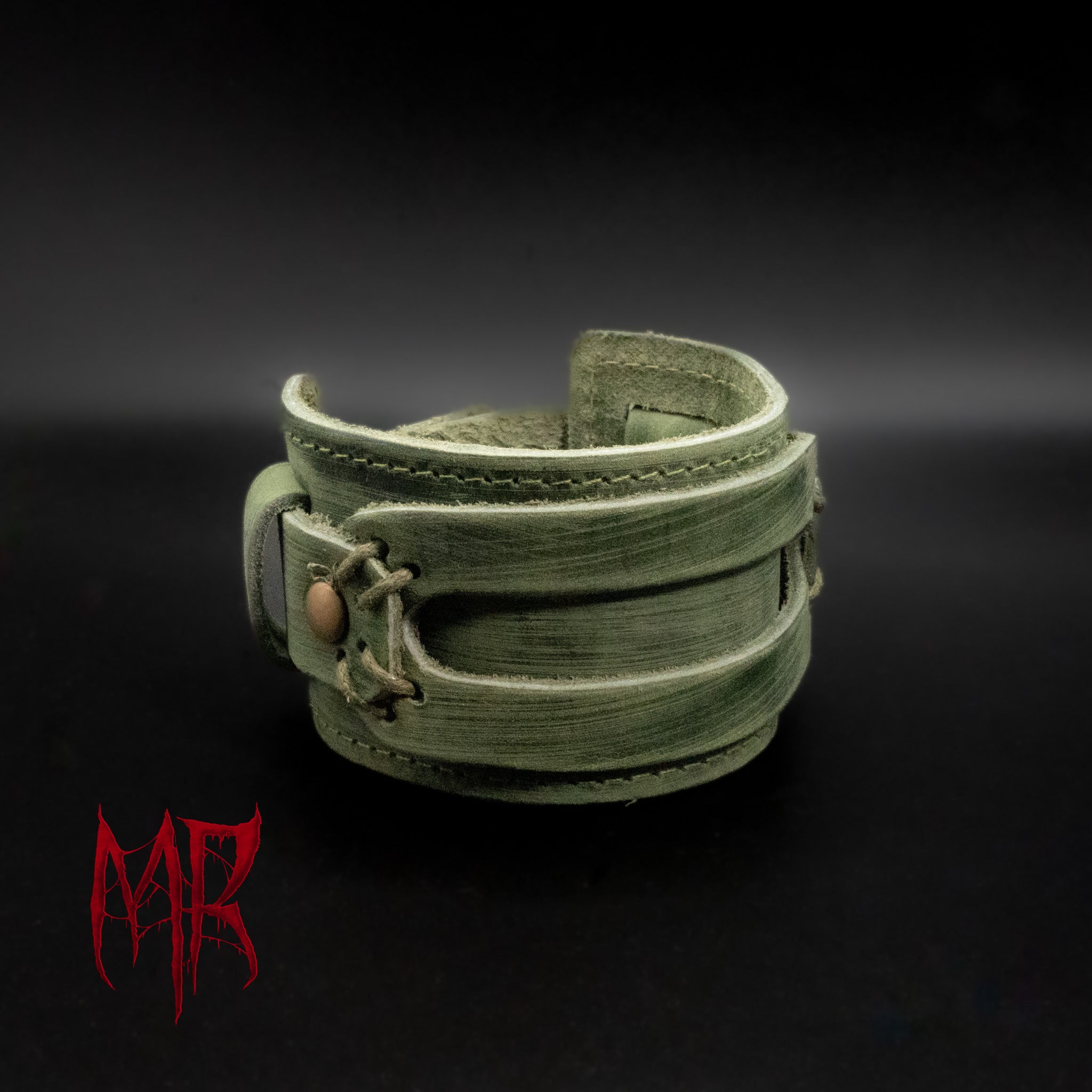 Eldric Leather Bracelet Distressed Green Side