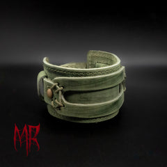 Eldric Leather Bracelet Distressed Green Side