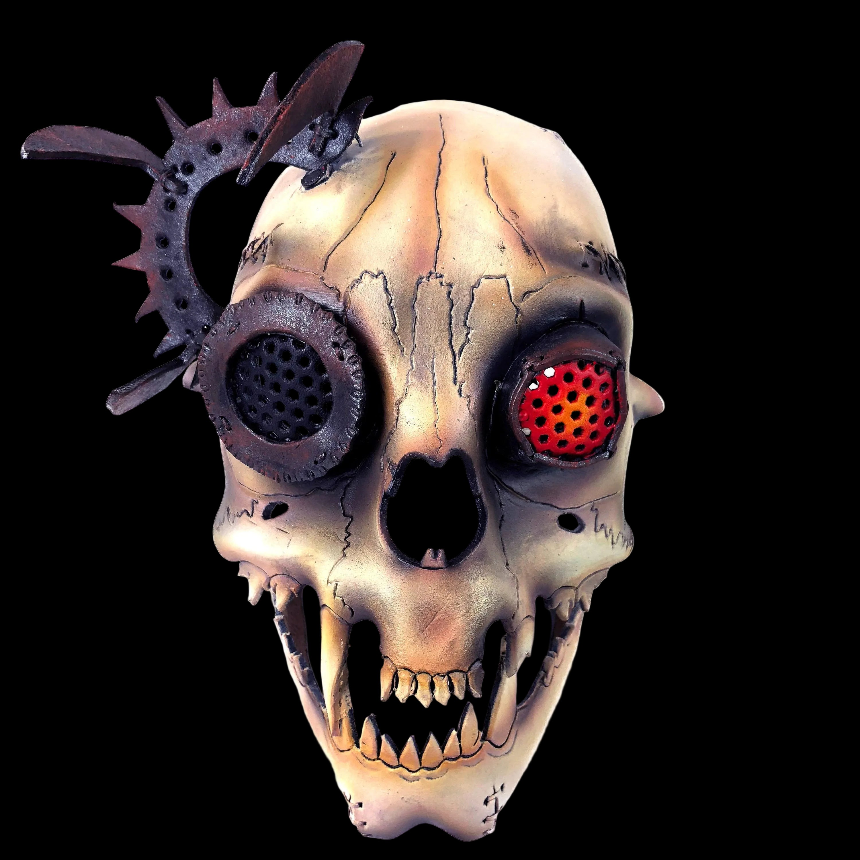 Handcrafted Genuine Leather Dimensional Cat Skull Robot Mask