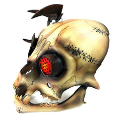 Handcrafted Genuine Leather Dimensional Cat Skull Robot Mask Left