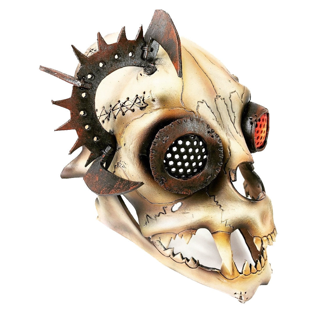 Handcrafted Genuine Leather Dimensional Cat Skull Robot Mask Right Top