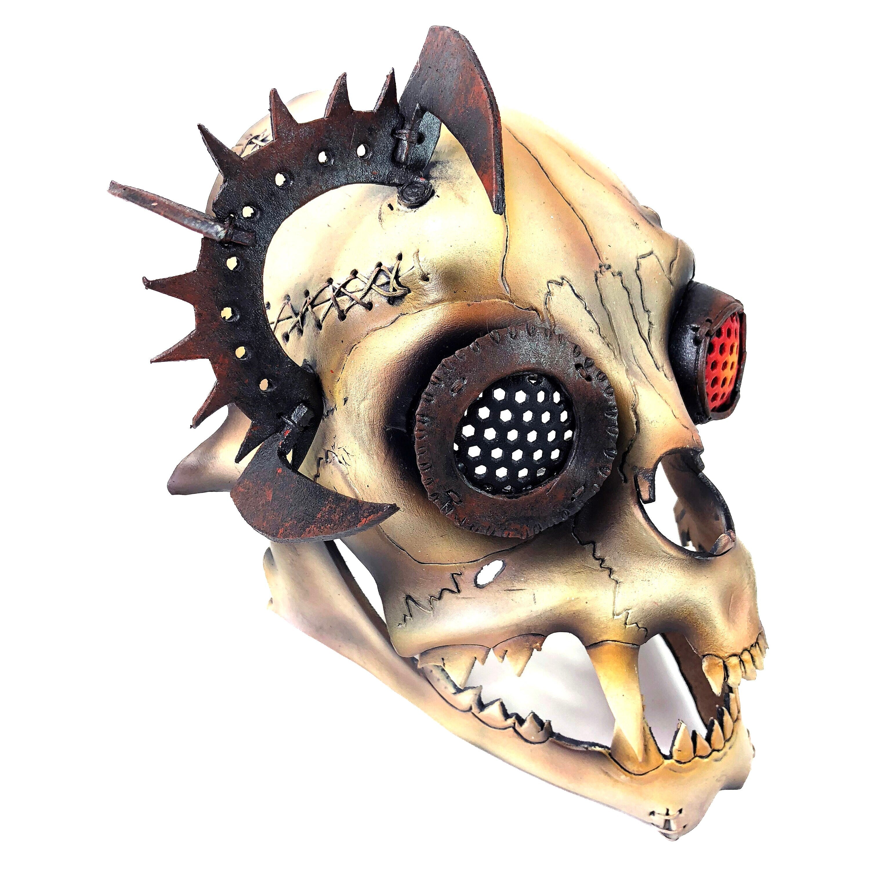 Handcrafted Genuine Leather Dimensional Cat Skull Robot Mask Side