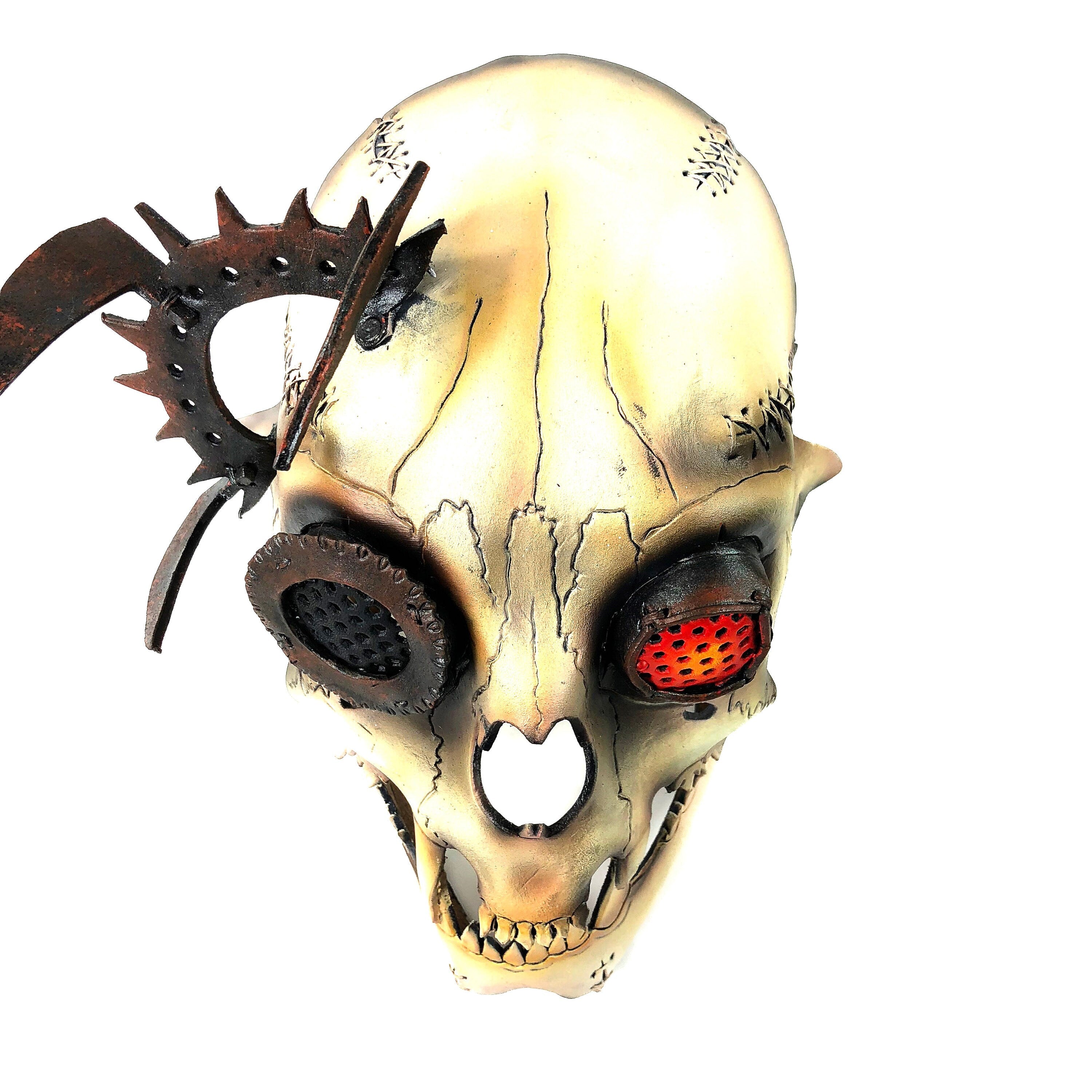 Handcrafted Genuine Leather Dimensional Cat Skull Robot Mask Top