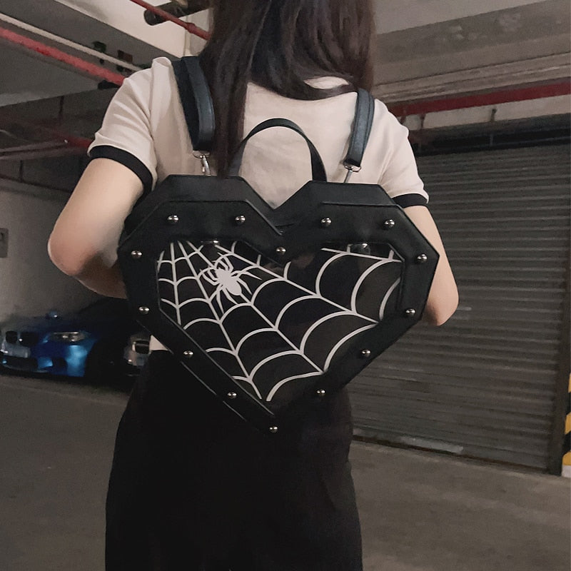 Heart Spiderweb Backpack on Back