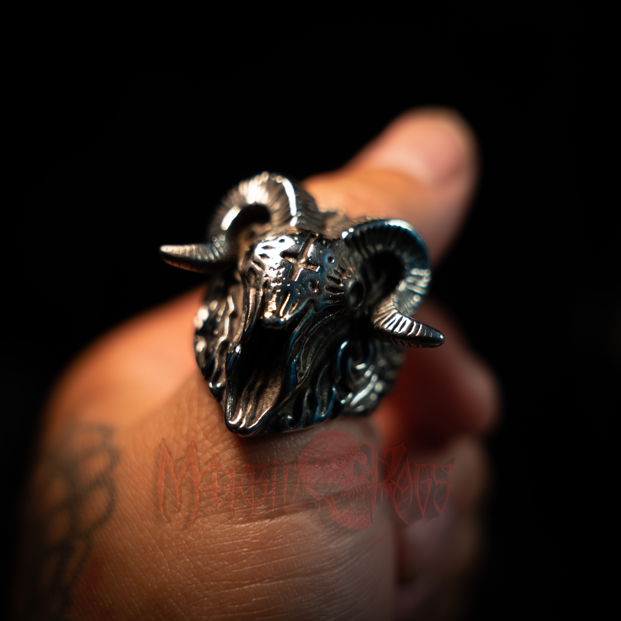 Jocelyn Goat Skull Ring Front