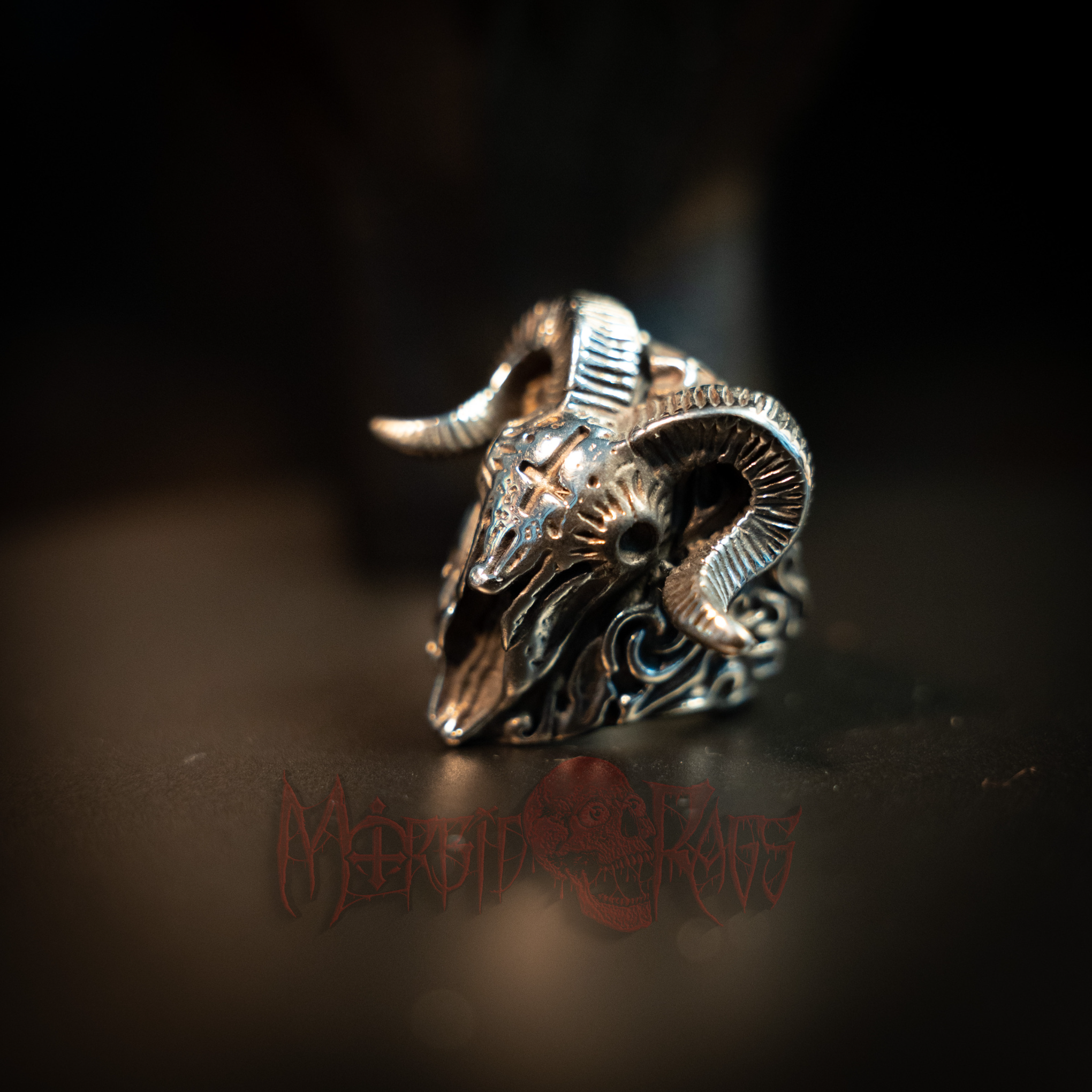 Jocelyn Goat Skull Ring Macro