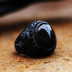 Wulfric Black Stone Ring Side | Morbid Rags